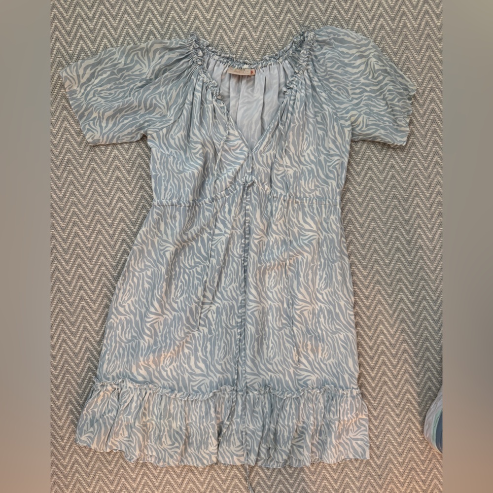 Rungolee Blue and White Puff Sleeve Tiered Sundress